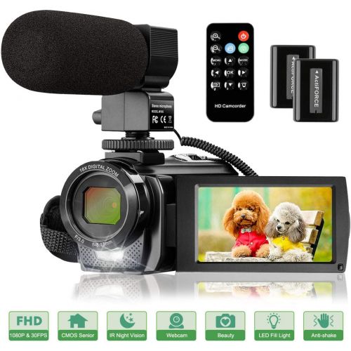  Video Camera Camcorder MELCAM 1080P 30FPS 24MP 3.0 Inch Screen Digital Camera with Microphone and Remote Control and 2 Rechargeable Batteries and Webcam Recorder