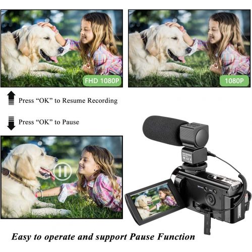  Video Camera Camcorder MELCAM 1080P 30FPS 24MP 3.0 Inch Screen Digital Camera with Microphone and Remote Control and 2 Rechargeable Batteries and Webcam Recorder