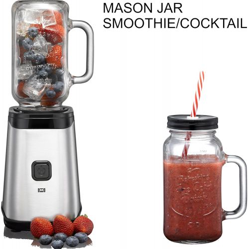  Melissa 16180118 Smoothie-Mixer Mason Jar Cocktail Maker 320 Watt Strohalm 0,50 Liter, Chrom Edelstahl