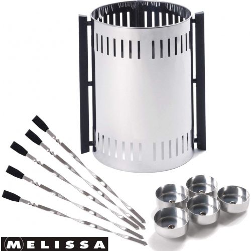  Melissa 16360017 Vertikaler Tischgrill fuer Doener, Schaschlik, Gemuese, Hahnchen, Gyros oder Doenerspiesse Dreh-Grill mit Schutzgitter inklusive 5 Spiesse,Glasfiber Heizroehre, 1000 Watt