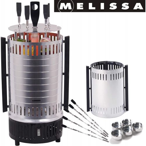  Melissa 16360017 Vertikaler Tischgrill fuer Doener, Schaschlik, Gemuese, Hahnchen, Gyros oder Doenerspiesse Dreh-Grill mit Schutzgitter inklusive 5 Spiesse,Glasfiber Heizroehre, 1000 Watt