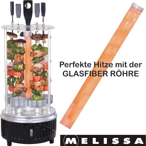  Melissa 16360017 Vertikaler Tischgrill fuer Doener, Schaschlik, Gemuese, Hahnchen, Gyros oder Doenerspiesse Dreh-Grill mit Schutzgitter inklusive 5 Spiesse,Glasfiber Heizroehre, 1000 Watt