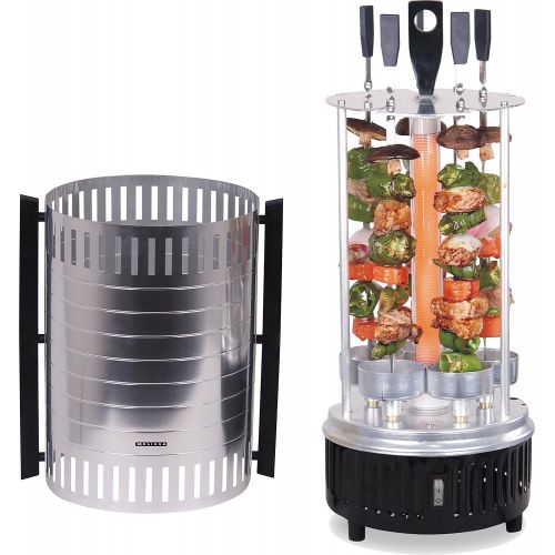  Melissa 16360017 Vertikaler Tischgrill fuer Doener, Schaschlik, Gemuese, Hahnchen, Gyros oder Doenerspiesse Dreh-Grill mit Schutzgitter inklusive 5 Spiesse,Glasfiber Heizroehre, 1000 Watt