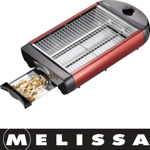  Melissa 16140124 Flachtoaster,Flach-Toaster, Tischroester,Tisch Roester, Edelstahl Design,Broetchen,Baquette,Fluetes,600 Watt Power Leistung,Ruecklauf Timer,Kruemelschublade, Rot Metall