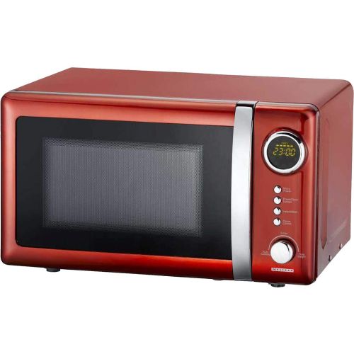  MELISSA 16330109 Classico Mikrowelle Mikrowellenofen Retro-Design Metall-Gehause, 20 Liter Garraum, 700 Watt Mikrowellenleistung, Timer, 5 Leistungsstufen, Rot Metallic, 25, 6 x 45