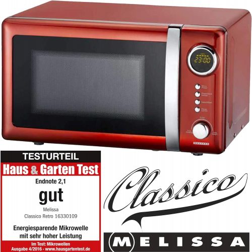  MELISSA 16330109 Classico Mikrowelle Mikrowellenofen Retro-Design Metall-Gehause, 20 Liter Garraum, 700 Watt Mikrowellenleistung, Timer, 5 Leistungsstufen, Rot Metallic, 25, 6 x 45