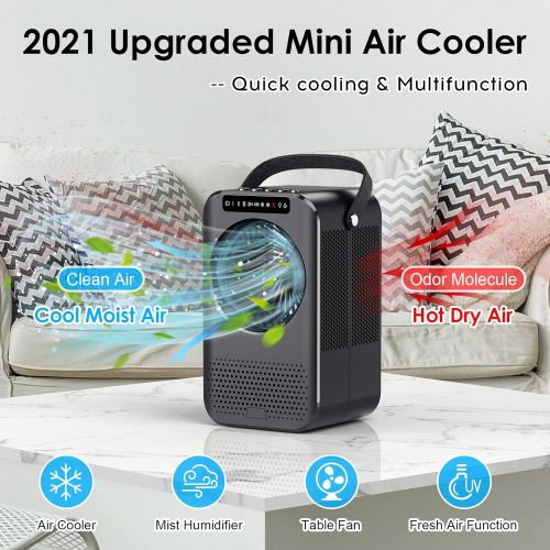  MELOPHY Portable Air Conditioner Mini, 600ML Personal Air Cooler Fan, 20X Cold Evaporative Personal Air Conditioner Fan w/ 3 Speeds,2/4 Timer, Desk Air Cooler Misting Fan for Small Room Ho