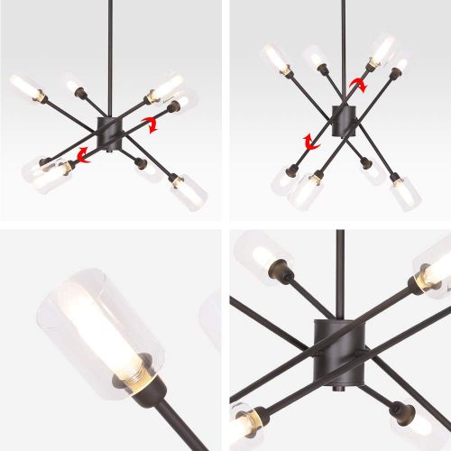  8 Lights Modern Chandeliers Sputnik Flush Mount Ceiling Light Oil Rubbed Bronze, Mid Century Pendant Light with Clear Glass Shade 8 Bulbs G9 Base Included by MELUCEE