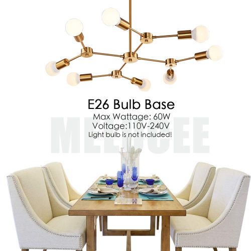  MELUCEE Brass Sputnik Chandeliers 8-Light Mid Century Modern Light Semi Flush Mount Ceiling Light Fixtures for Dining Room Kitchen Living Room Foyer and Hallway UL Listed