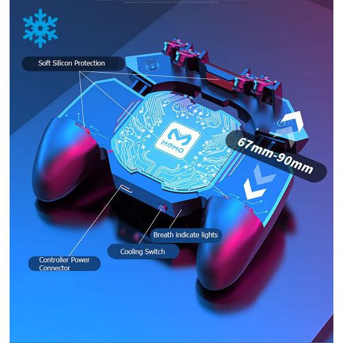  MEMO Mobile Phone Controller, PUBG Trigger Controller with Fast Cooling Fan, 6 Fingers Grip Gamepad, L1R1 Trigger Phone Game Radiator, Fits for PUBG/Fortnite/Rules of Survival Game/COD