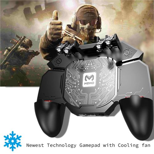  MEMO Mobile Phone Controller, PUBG Trigger Controller with Fast Cooling Fan, 6 Fingers Grip Gamepad, L1R1 Trigger Phone Game Radiator, Fits for PUBG/Fortnite/Rules of Survival Game/COD