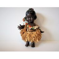 Small Original Vintage Kewpie Doll With Grass Skirt and Shells/Beads Round Her Neck and On Her Ear /MEMsArtShop.