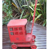 Vintage Childrens Red Metal Tin Crane Toy Vehicle Wind Up Winch Swivel Base - Very Rare / MEMsArtShop.