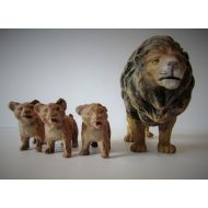 MEMsArtShop Antique Elastolin Lion And Three Cubs - Aged Condition.