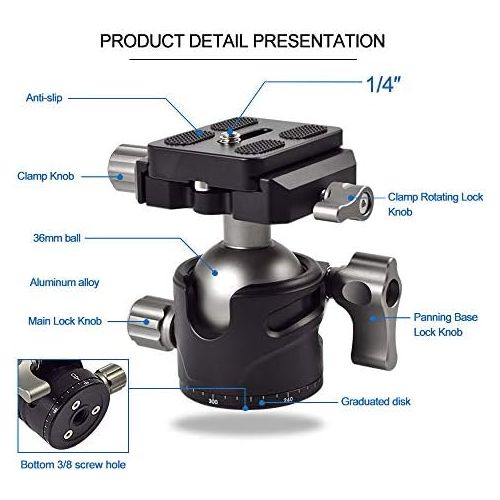  [아마존베스트]MENGS BH-36 Panorama Ball Head with 360° Rotating Clamp + Quick Release Plate for DSLR Camera Camcorder and Tirpod Head Max. Load 10 kg