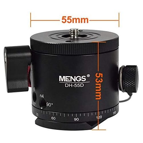  [아마존베스트]MENGS DH-55 indexing camera ball head for 1/4 inch camera thread and 3/8 inch tripod screw, 10 different degree stop distances (5° - 90°) panorama tripod with clamp and fast plate