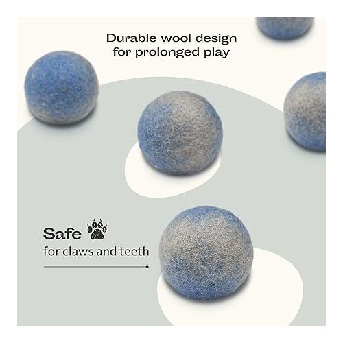  MEOWFIA Wool Ball Toys - 6-Pack of Safe for Cats and Small Dogs Balls - 1.5 Inch Felted Wool Cat Toy and Dog Toy - Perfect with Cat Cave - Silent - Mini Tennis Balls - (1,5in/Grey-Blue)