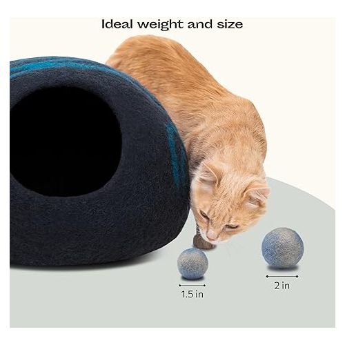  MEOWFIA Wool Ball Toys - 6-Pack of Safe for Cats and Small Dogs Balls - 1.5 Inch Felted Wool Cat Toy and Dog Toy - Perfect with Cat Cave - Silent - Mini Tennis Balls - (1,5in/Grey-Blue)