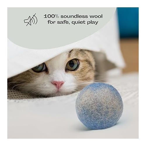  MEOWFIA Wool Ball Toys - 6-Pack of Safe for Cats and Small Dogs Balls - 1.5 Inch Felted Wool Cat Toy and Dog Toy - Perfect with Cat Cave - Silent - Mini Tennis Balls - (1,5in/Grey-Blue)