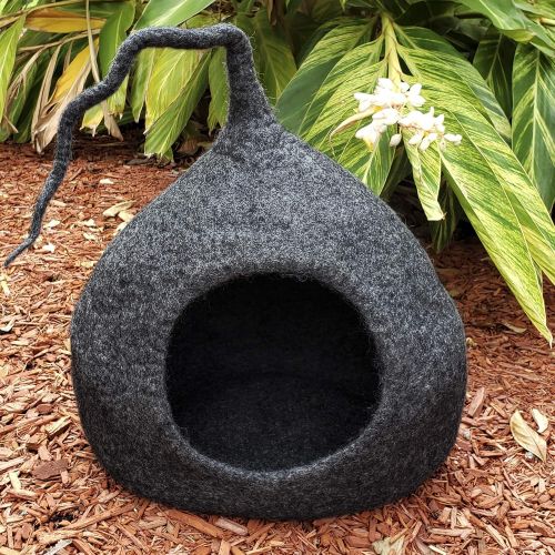  MEOWFIA Premium Cat Bed Cave (Large) - Eco Friendly 100% Merino Wool Beds for Cats and Kittens