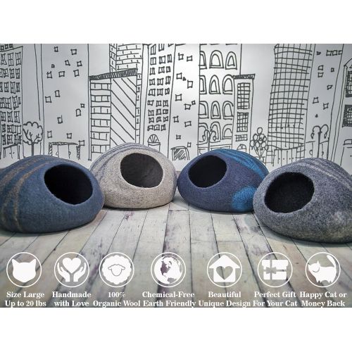  MEOWFIA Premium Cat Bed Cave (Large) - Eco Friendly 100% Merino Wool Beds for Cats and Kittens