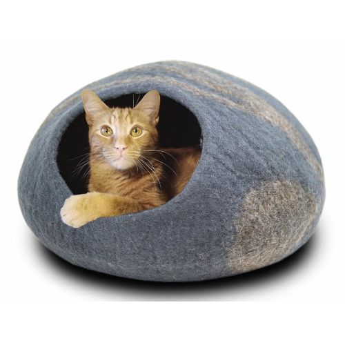  MEOWFIA Premium Felt Cat Bed Cave (Medium) - Handmade 100% Merino Wool Bed for Cats and Kittens