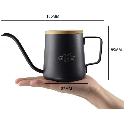  MERMOO YILAN Pour Over Drip Kettle 350ml Stainless Steel Gooseneck Coffee Kettle Long Narrow Spout Hand Drip Coffee Tea Pot with Lid（black)