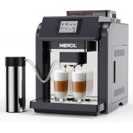 MEROL Automatic Espresso Coffee Machine, Programmable 19-Bar Pressure Pump Coffee Maker, Burr Grinder, with Milk Frother for Cafe Americano, Latte and Cappuccino Drinks, Black