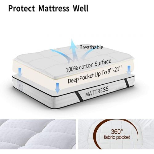  [아마존 핫딜] [아마존핫딜]MEROUS Queen Size Cotton Mattress Pad - Pillow Top Quilted Mattress Topper,Fitted 8-21 Inch Deep Pocket Mattress Pad Cover