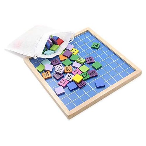  [아마존베스트]MerryHeart Wooden Math Learning Board Toy, Montessori 1-100 Consecutive Numbers Wooden Hundred Digital Board, Educational Game for Kids with Storage Bag