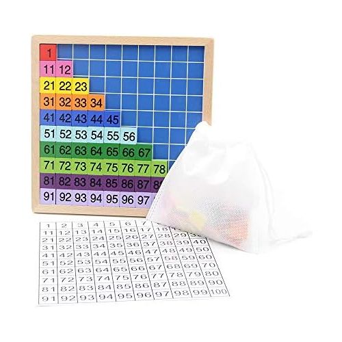  [아마존베스트]MerryHeart Wooden Math Learning Board Toy, Montessori 1-100 Consecutive Numbers Wooden Hundred Digital Board, Educational Game for Kids with Storage Bag