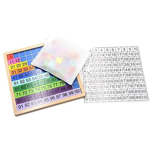  [아마존베스트]MerryHeart Wooden Math Learning Board Toy, Montessori 1-100 Consecutive Numbers Wooden Hundred Digital Board, Educational Game for Kids with Storage Bag