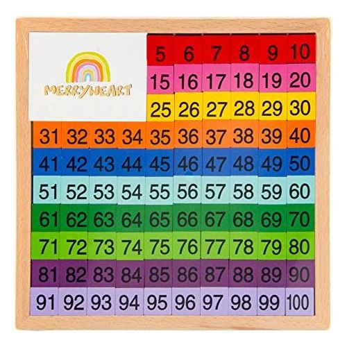  [아마존베스트]MerryHeart Wooden Math Learning Board Toy, Montessori 1-100 Consecutive Numbers Wooden Hundred Digital Board, Educational Game for Kids with Storage Bag