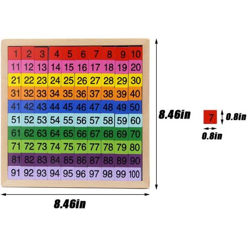  [아마존베스트]MerryHeart Wooden Math Learning Board Toy, Montessori 1-100 Consecutive Numbers Wooden Hundred Digital Board, Educational Game for Kids with Storage Bag