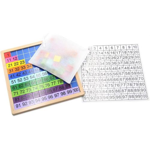  [아마존베스트]MerryHeart Wooden Math Learning Board Toy, Montessori 1-100 Consecutive Numbers Wooden Hundred Digital Board, Educational Game for Kids with Storage Bag