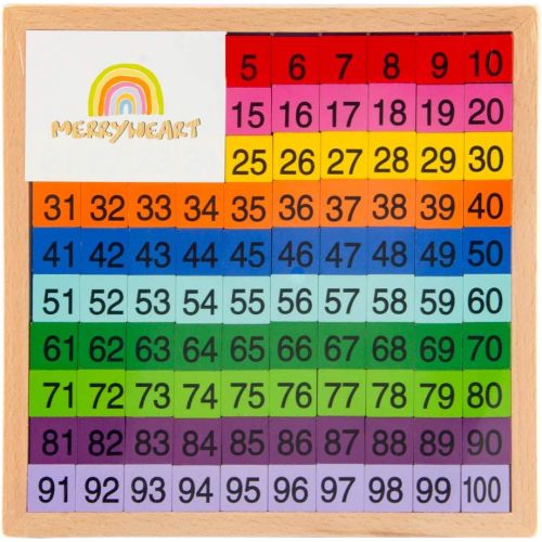  [아마존베스트]MerryHeart Wooden Math Learning Board Toy, Montessori 1-100 Consecutive Numbers Wooden Hundred Digital Board, Educational Game for Kids with Storage Bag