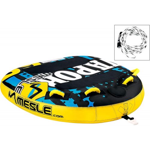  MESLE Tube Package Vapor 60, mit 2P Schleppleine, 2 Personen Speed Towable, Deck-Tube, Towable-Tube, blau-gelb-schwarz, 140cm x 140cm, 840 D Nylon, Eva Liegeflache, Quick-Connect-H