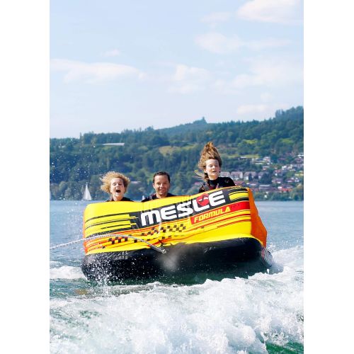  MESLE Tube Package Formula 3, mit 3P Schleppleine, Set, Towable-Couch, Fun-Tube, gelb-orange, Multirider fuer DREI Personen, aufblasbar, ziehbar, 195cm x 185cm, Familie, Kinder, Auf