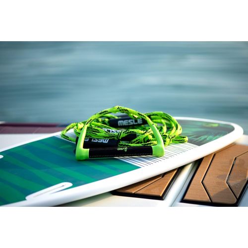  Besuchen Sie den MESLE-Store MESLE Wakesurf Leine ALH 23, Lange 7 m, kuerzbar, synthetscher PU Leder Griff mit SURF Schriftzug, 10 breite Hantel, 4 Schwimmer, mehrfach geknotet und geflochten, gruen schwarz, 349