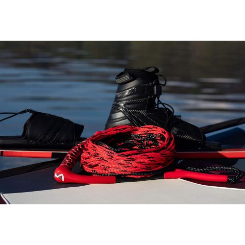  MESLE Wasserski & Wakeboardleine Ergo, schwimmend, Lange 23 m, verkuerzbar auf 16,7 m, ergonomischer Eva Schaumstoff-Griff, rot schwarz, mit Rope Keeper