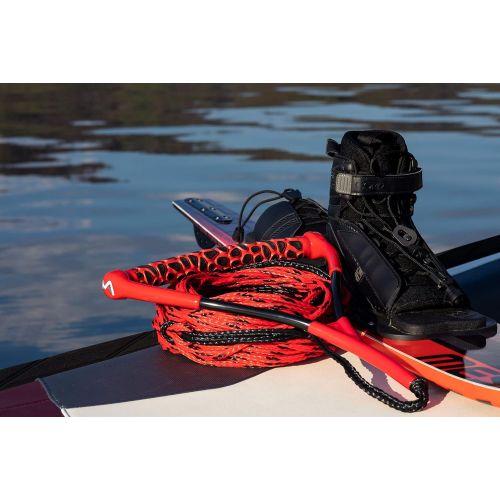  MESLE Wasserski & Wakeboardleine Ergo, schwimmend, Lange 23 m, verkuerzbar auf 16,7 m, ergonomischer Eva Schaumstoff-Griff, rot schwarz, mit Rope Keeper