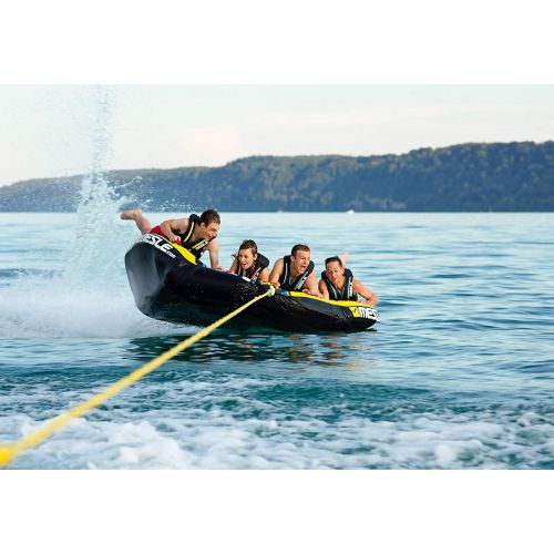  MESLE Tube Airborne 4 HDX, Profi-Tube, Towable-Tube, Fun-Tube, gelb-rot, 4 Personen Fluegel-Action-Tube, komplett umhuelltes 1680 D Nylon, Aufstiegshilfe, extrem verstarkte Zugvorric