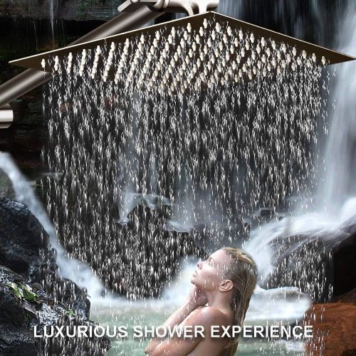  MESUN 12 Inch Square Rain Showerhead with 11 Inch Adjustable Extension Arm, Large Stainless Steel High Pressure Shower Head,Ultra Thin Rainfall Bath Shower with Easy to Clean and Install