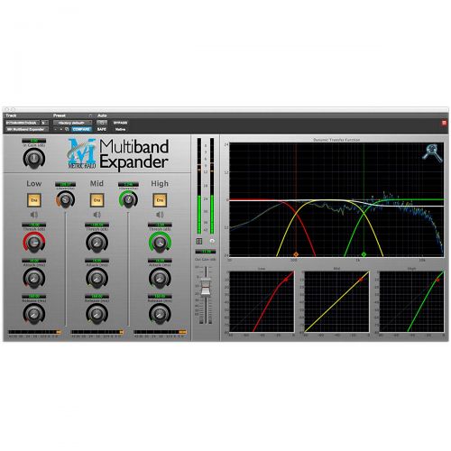  METRIC HALO},description:Multiband Expander is a plug-in that allows you to shape the dynamic quality of your audio by running it through a three-way crossover, providing independa