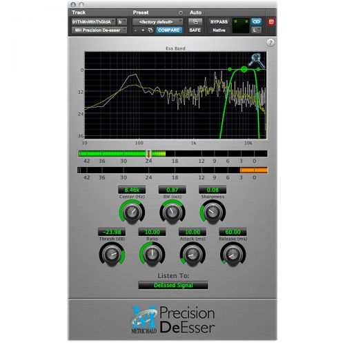 METRIC HALO},description:The Precision DeEsser is a plug-in that allows you to manipulate your tracks and remove excessive high frequency content. It combines the high precision fi