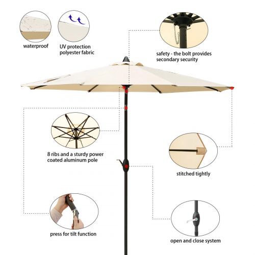  MEWAY Outdoor Patio Umbrella 9-Feet Aluminum Market Table Umbrella Push Button Tilt Crank (Beige)