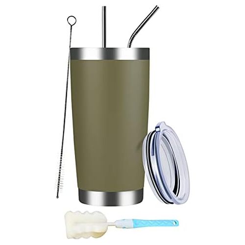  [아마존베스트]MEWAY 20oz Tumbler Cup Double Wall Vacuum Insulated Travel Mug Bulk, Stainless Steel Tumblers with Lid and Straw, Durable Powder Coated Coffee Cups for Cold & Hot Drinks (Army Gree