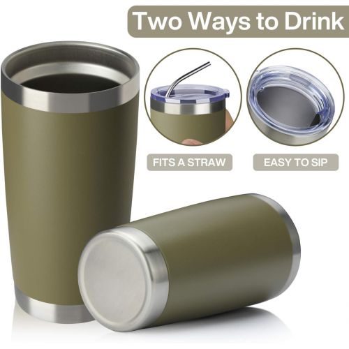  [아마존베스트]MEWAY 20oz Tumbler Cup Double Wall Vacuum Insulated Travel Mug Bulk, Stainless Steel Tumblers with Lid and Straw, Durable Powder Coated Coffee Cups for Cold & Hot Drinks (Army Gree