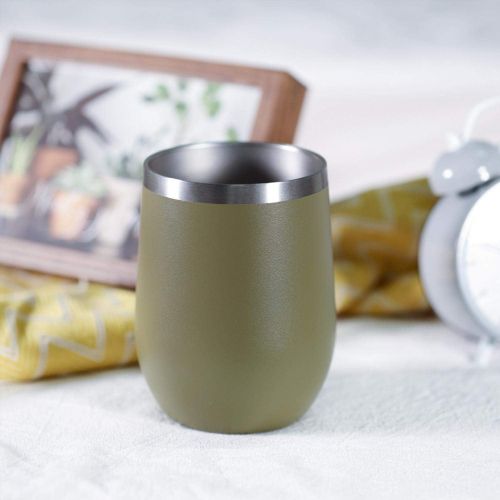  [아마존베스트]MEWAY 12oz Wine Tumbler with Lid,Double Wall Vacuum Stainless Steel Travel Mug,Stemless Wine Cup Glass Keeping Cold & Hot for Coffee,Cocktails,Drinks(Army Green,Set of 1)