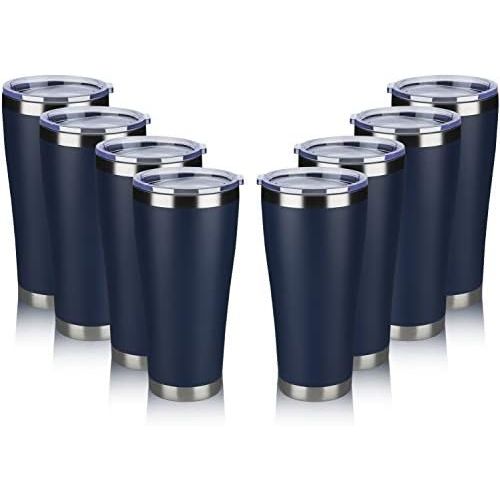  MEWAY 30oz Stainless Steel Tumblers Bulk 8 Pack ,Vacuum Insulated Cups Double Wall Large Tumbler with Lid ,Powder Coated Coffee Mugs for Ice & Hot Drink Gifts for Men(Navy ,Set of